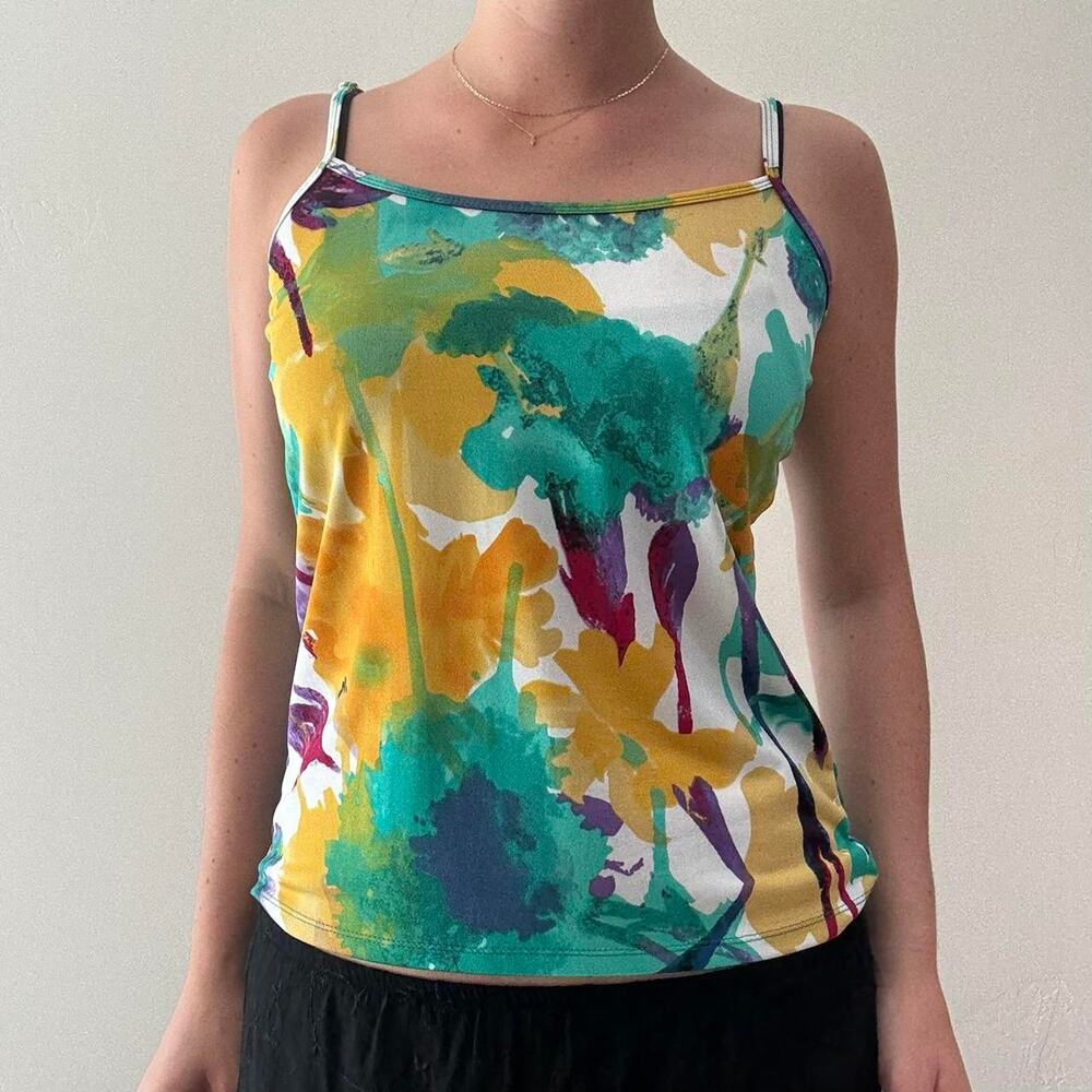 Vintage multi-colored floral print tank top